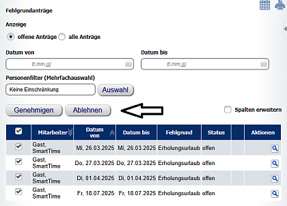 Genehmigen des Fehlgrundantrags 